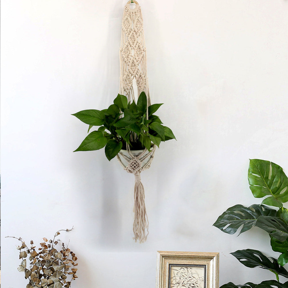 Handmade Indoor Balcony Garden Flower Pot Bonsai Hanging Rope Basket Wall Decor