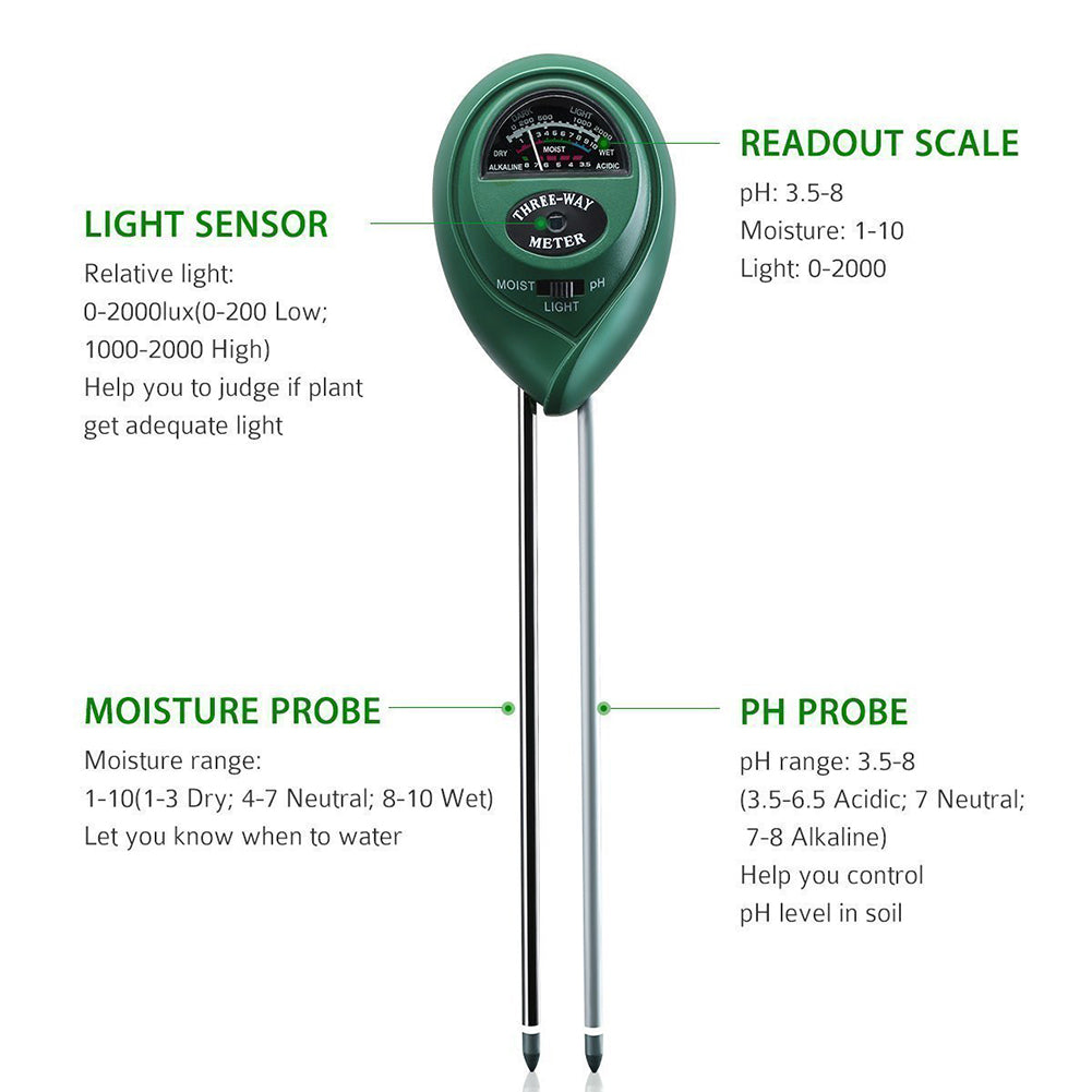 3-in-1 Soil Tester Kit Moisture Light PH Meter Gardening Tool for Flower Plant