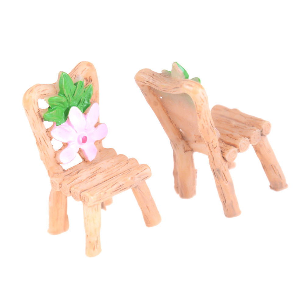 3Pcs Floral Table Chairs Miniature Micro Landscape Fairy Garden Dollhouse Decor
