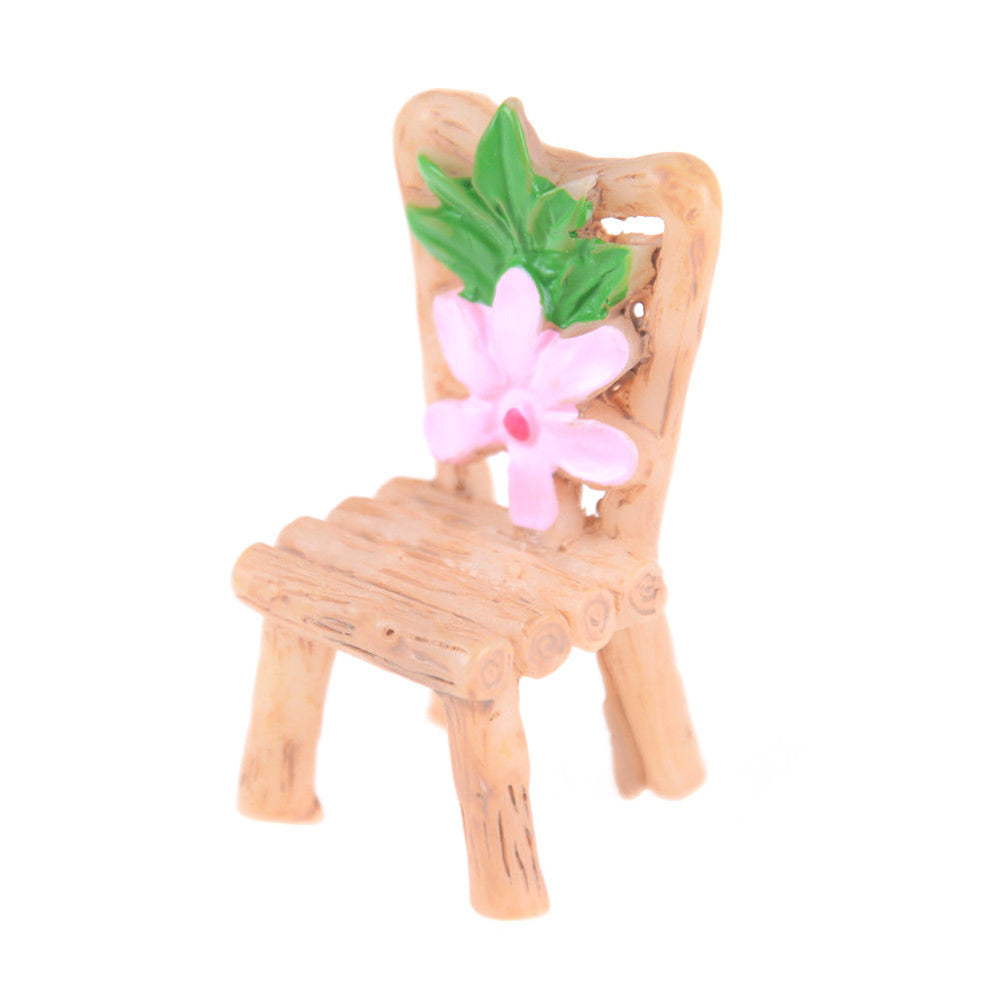 3Pcs Floral Table Chairs Miniature Micro Landscape Fairy Garden Dollhouse Decor
