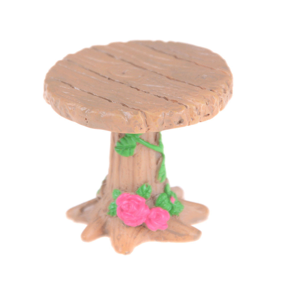 3Pcs Floral Table Chairs Miniature Micro Landscape Fairy Garden Dollhouse Decor