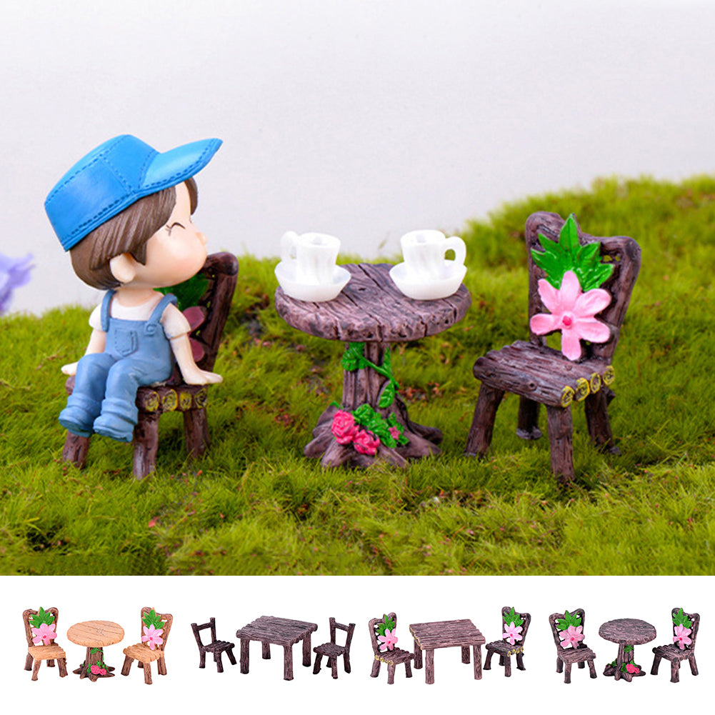 3Pcs/Set Cute Table Chair Micro Landscape Ornament Fairy Garden Miniature Decor