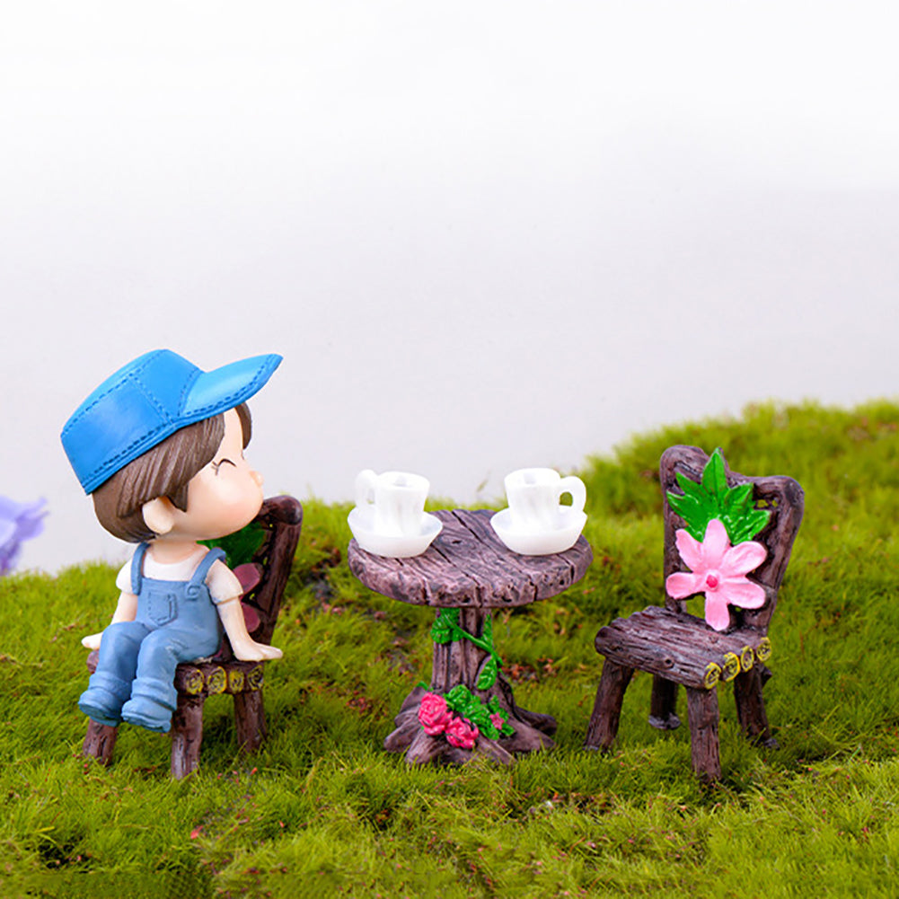 3Pcs/Set Cute Table Chair Micro Landscape Ornament Fairy Garden Miniature Decor