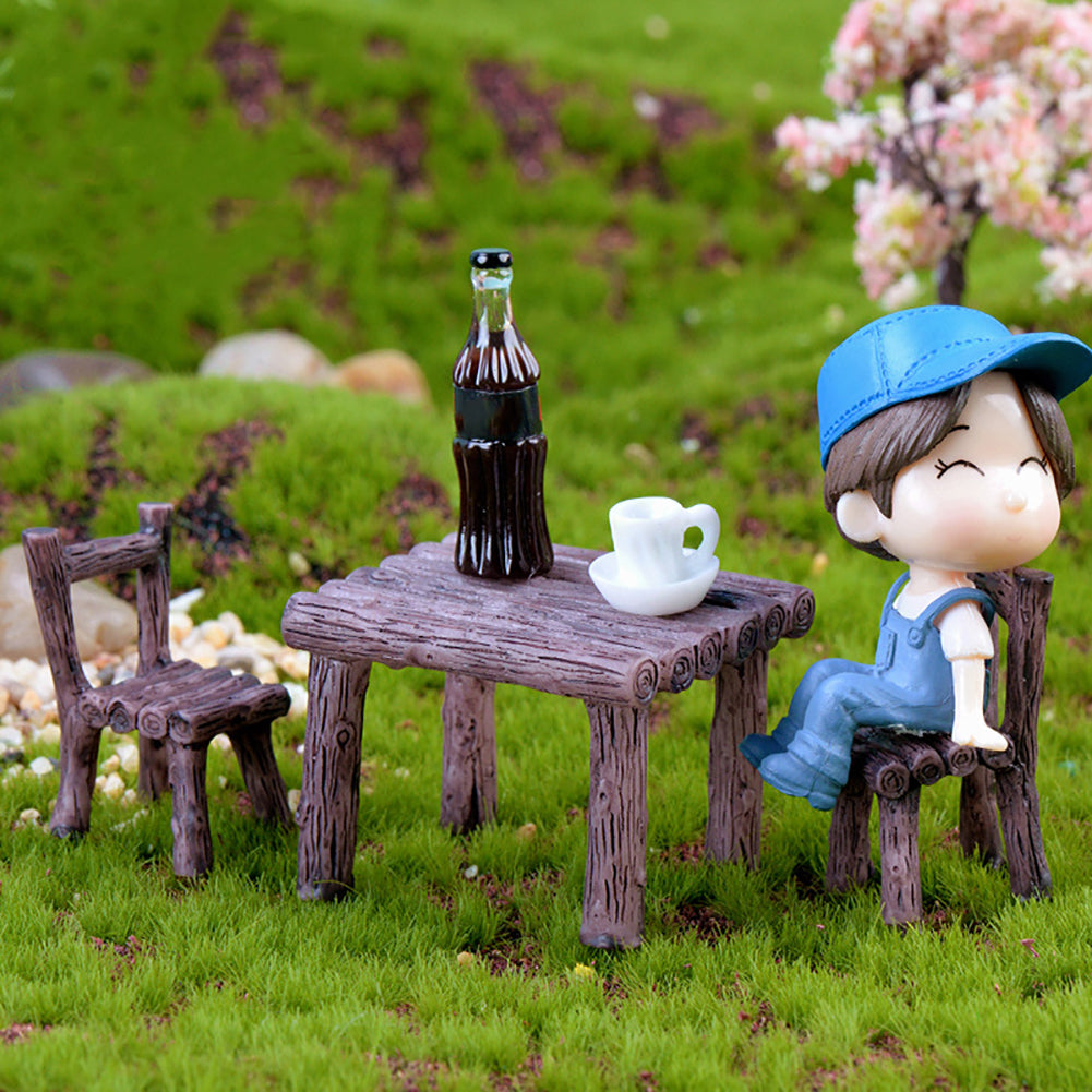 3Pcs/Set Cute Table Chair Micro Landscape Ornament Fairy Garden Miniature Decor