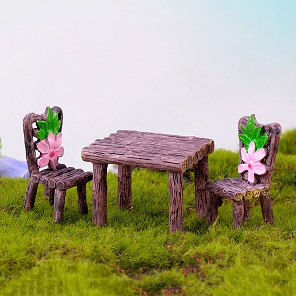 3Pcs/Set Cute Table Chair Micro Landscape Ornament Fairy Garden Miniature Decor