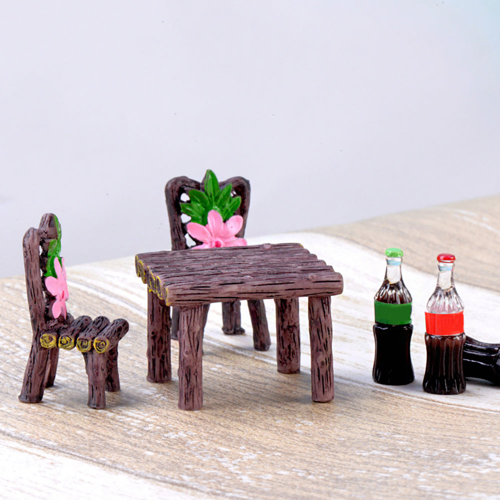 3Pcs/Set Cute Table Chair Micro Landscape Ornament Fairy Garden Miniature Decor