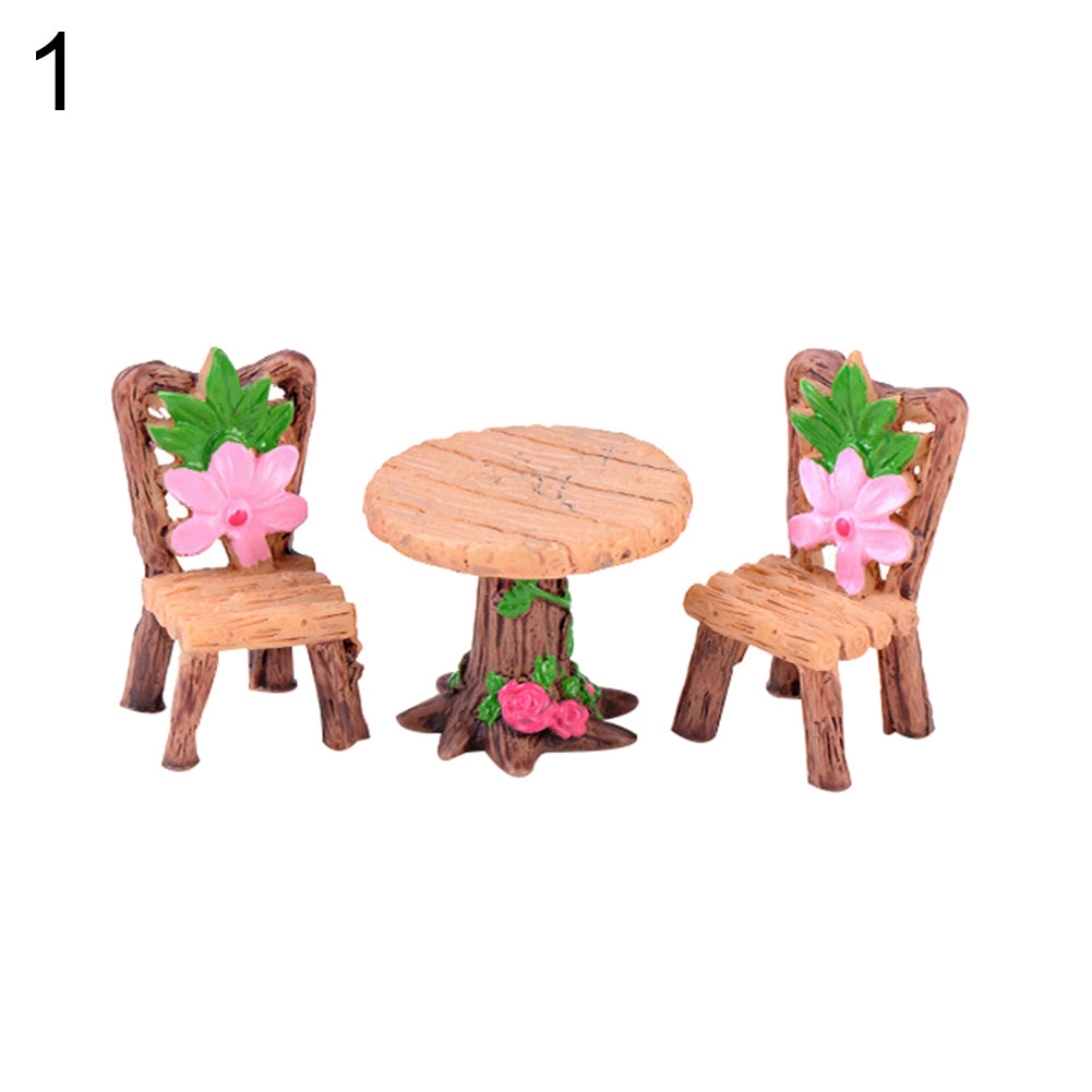 3Pcs/Set Cute Table Chair Micro Landscape Ornament Fairy Garden Miniature Decor