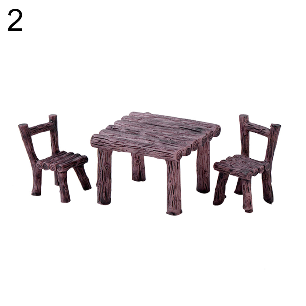 3Pcs/Set Cute Table Chair Micro Landscape Ornament Fairy Garden Miniature Decor
