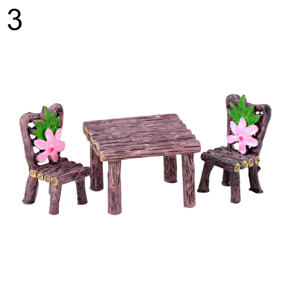 3Pcs/Set Cute Table Chair Micro Landscape Ornament Fairy Garden Miniature Decor