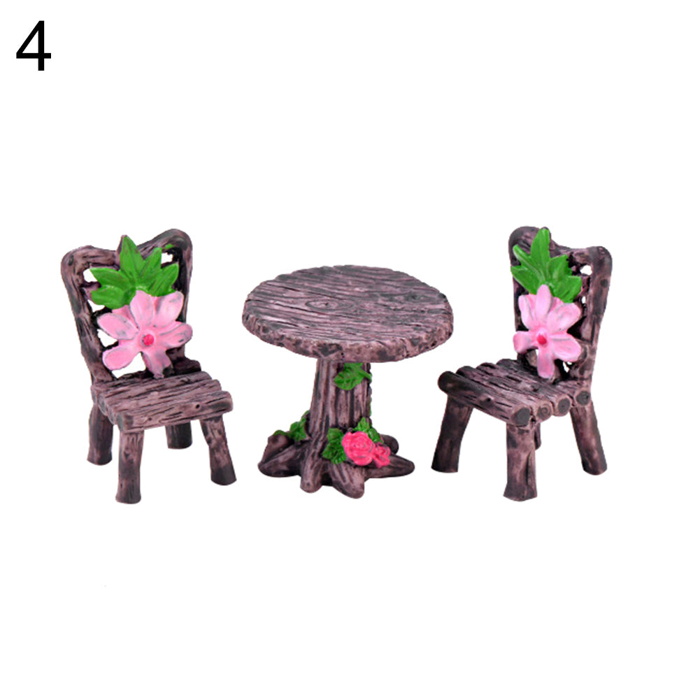 3Pcs/Set Cute Table Chair Micro Landscape Ornament Fairy Garden Miniature Decor
