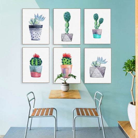Watercolor Succulent Plant Cactus Poster Nordic Canvas Painting Wall Picture