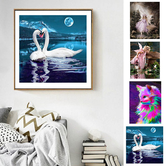 Baby Girl Angel Swan Full Diamond Painting Wall Cross Stitch Embroidery Decor