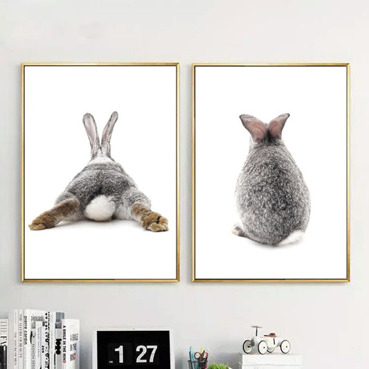 Nordic Gray Rabbit Back Poster Wall Art Painting Picture Kids Room Home Decor