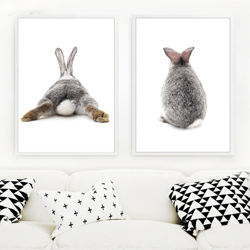 Nordic Gray Rabbit Back Poster Wall Art Painting Picture Kids Room Home Decor