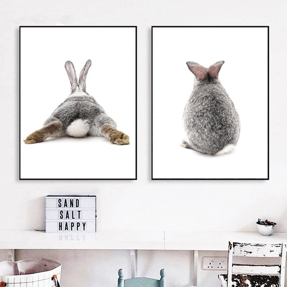 Nordic Gray Rabbit Back Poster Wall Art Painting Picture Kids Room Home Decor