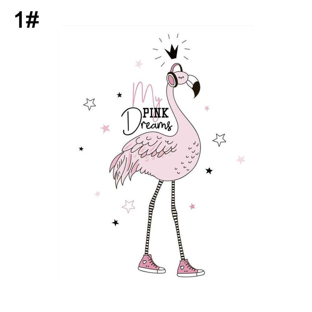 Cartoon Little Girl Flamingo Canvas Printing Unframed Home Kidsroom Wall Decor