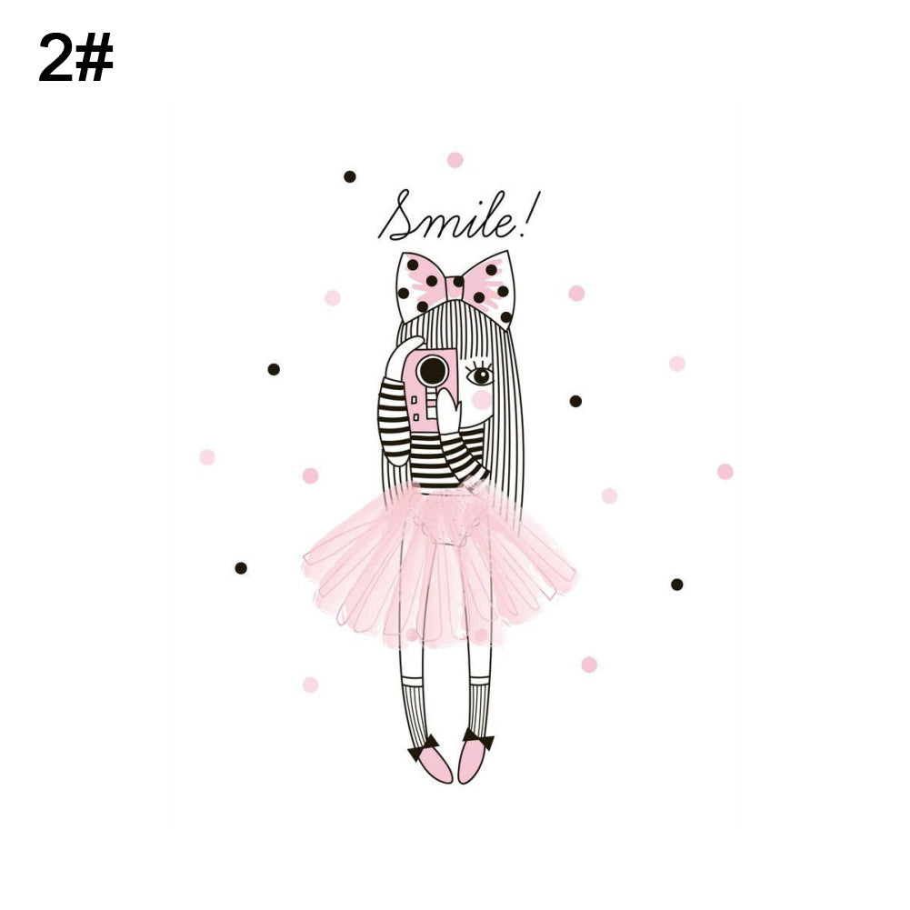 Cartoon Little Girl Flamingo Canvas Printing Unframed Home Kidsroom Wall Decor