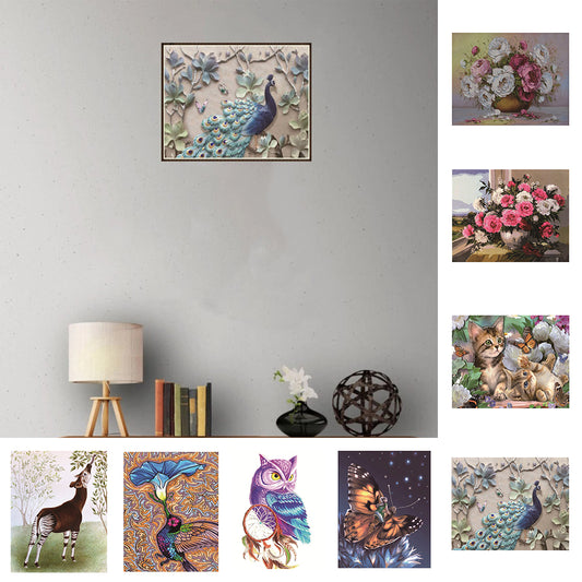 Peacock Flower Cat DIY Partial Diamond Painting Modern Cross Stitch Wall Decor