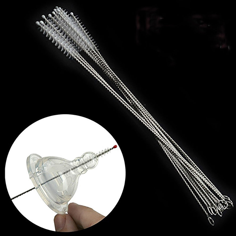 10Pcs Stainless Steel Nylon Cleaning Brush Tool for Baby Feeding Bottle Pipe