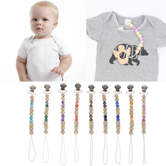 Baby Anti-lost Wooden Bead Pacifier Clip Soother Nipple Dummy Chain Holder Strap