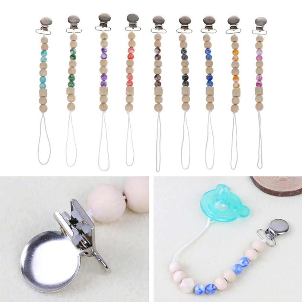Baby Anti-lost Wooden Bead Pacifier Clip Soother Nipple Dummy Chain Holder Strap