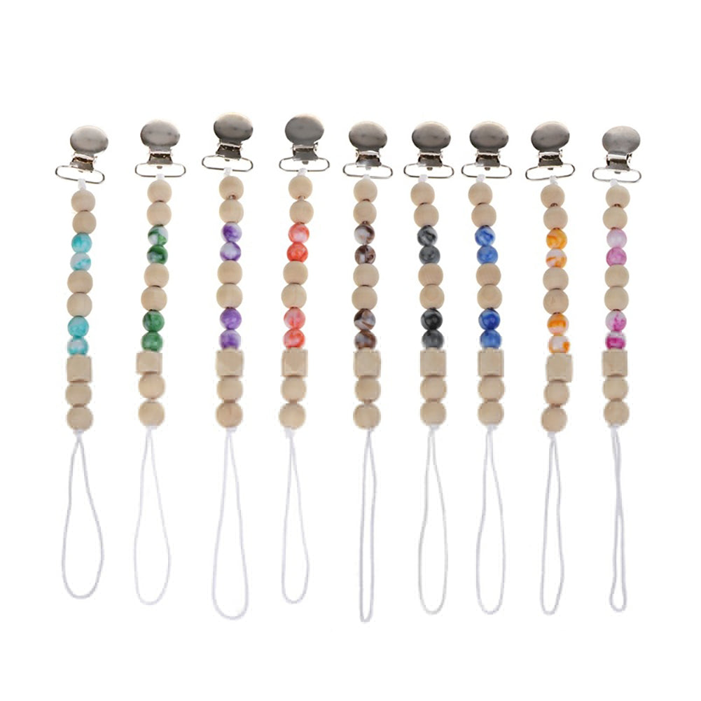 Baby Anti-lost Wooden Bead Pacifier Clip Soother Nipple Dummy Chain Holder Strap