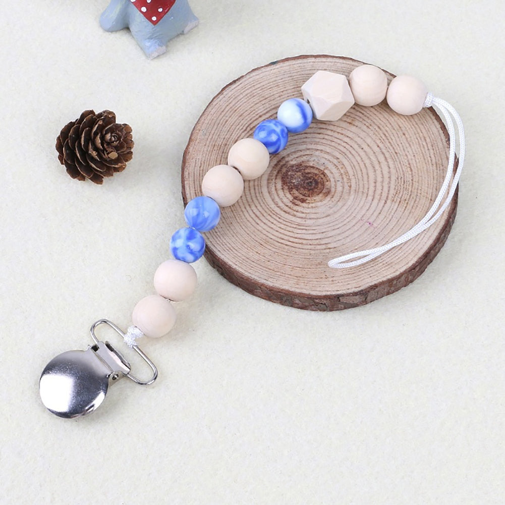 Baby Anti-lost Wooden Bead Pacifier Clip Soother Nipple Dummy Chain Holder Strap