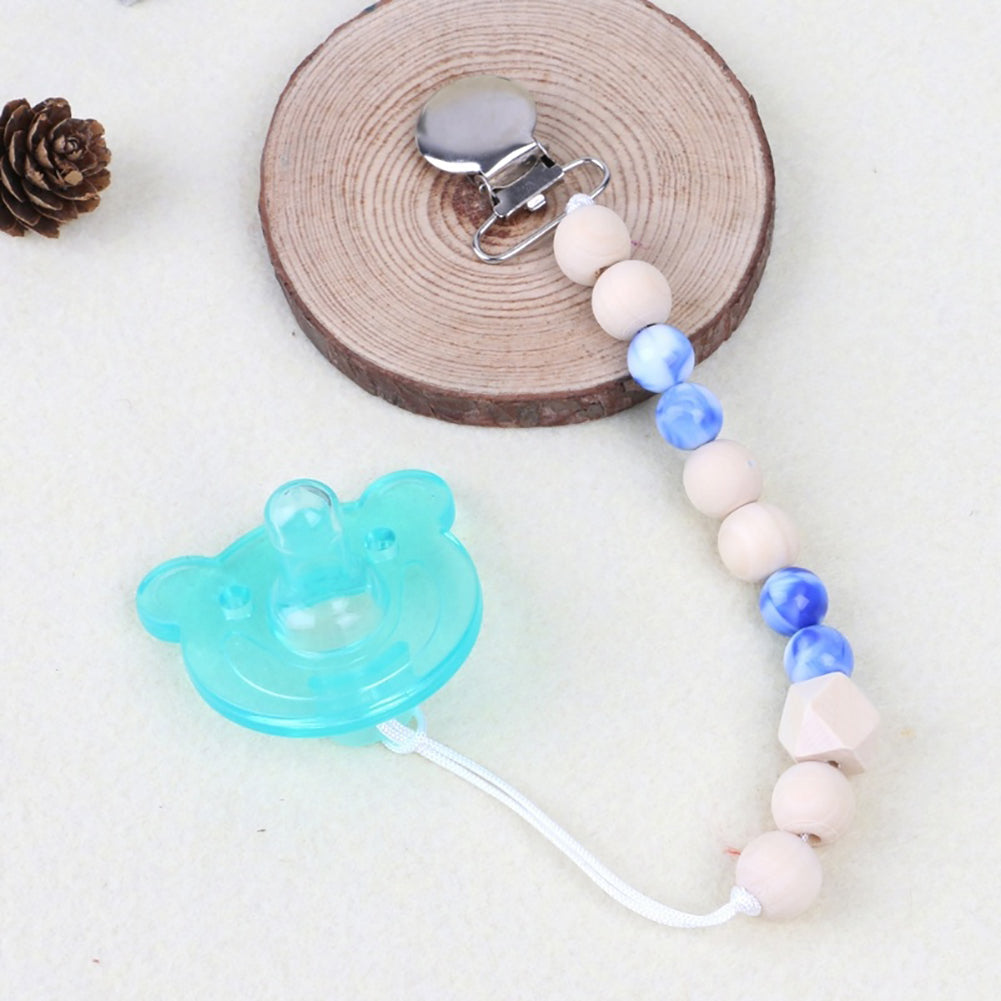 Baby Anti-lost Wooden Bead Pacifier Clip Soother Nipple Dummy Chain Holder Strap