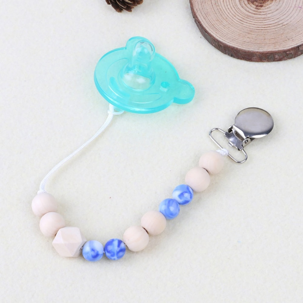 Baby Anti-lost Wooden Bead Pacifier Clip Soother Nipple Dummy Chain Holder Strap