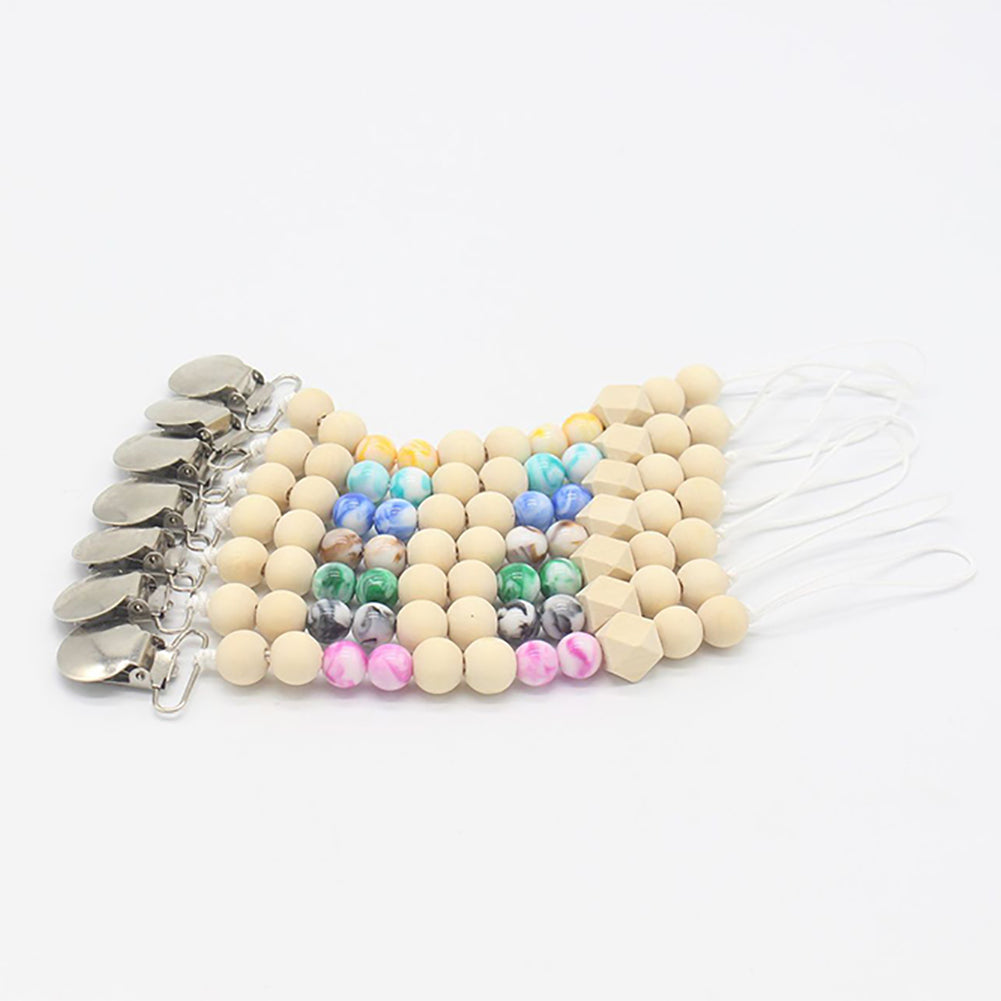 Baby Anti-lost Wooden Bead Pacifier Clip Soother Nipple Dummy Chain Holder Strap