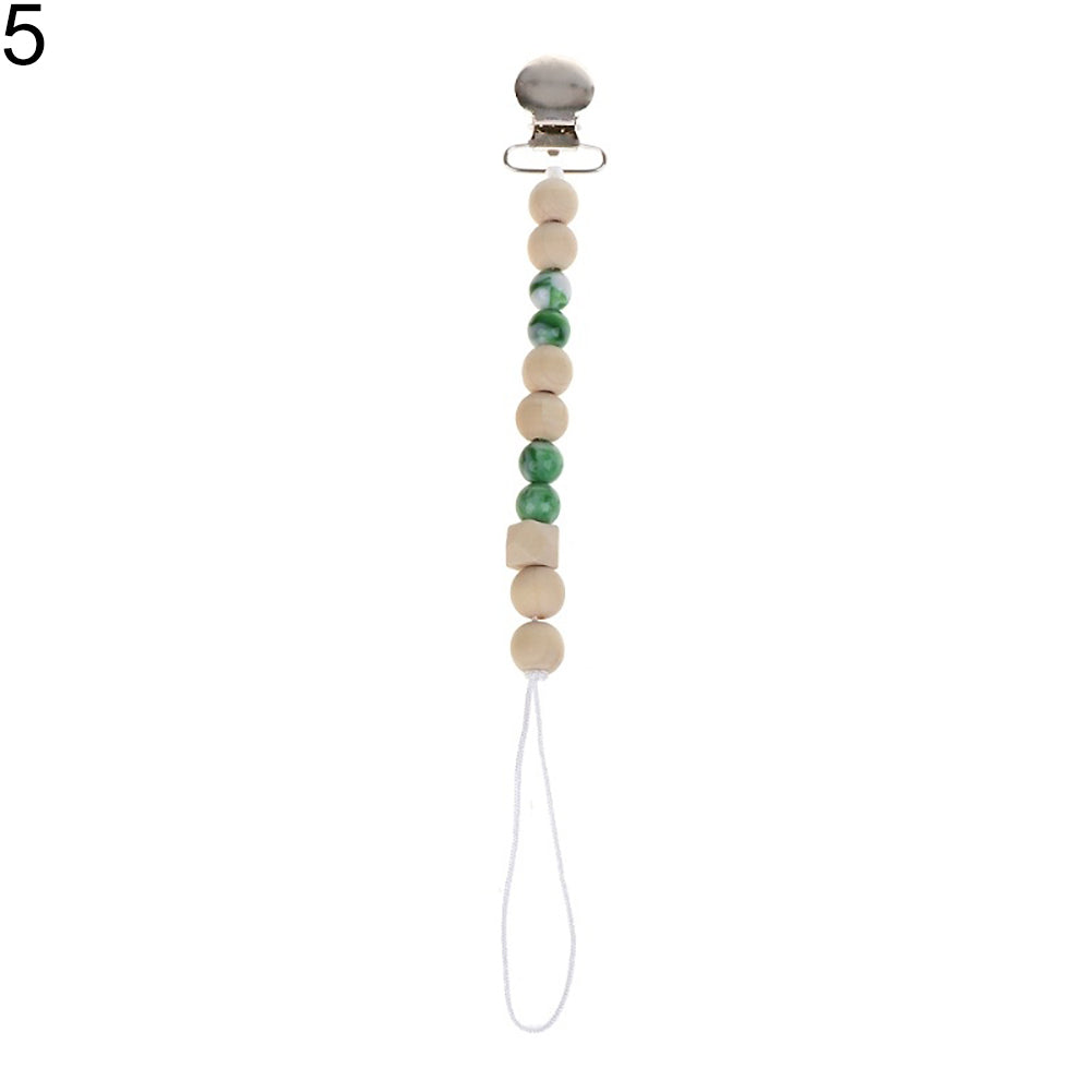 Baby Anti-lost Wooden Bead Pacifier Clip Soother Nipple Dummy Chain Holder Strap