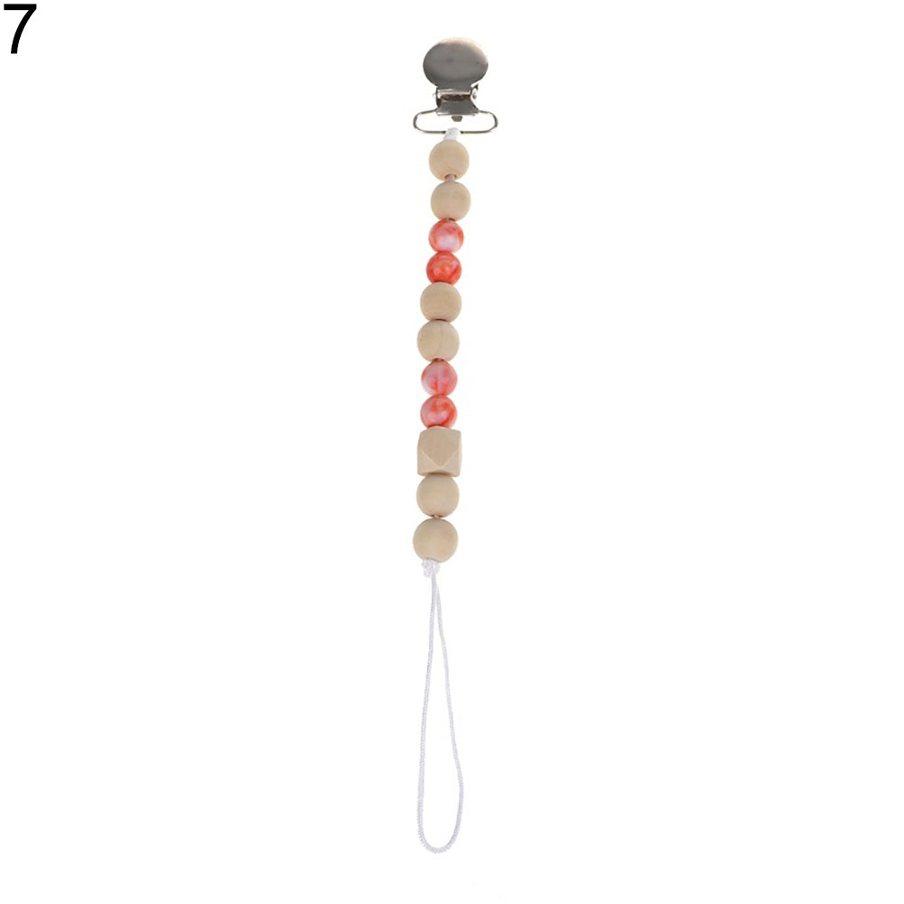 Baby Anti-lost Wooden Bead Pacifier Clip Soother Nipple Dummy Chain Holder Strap