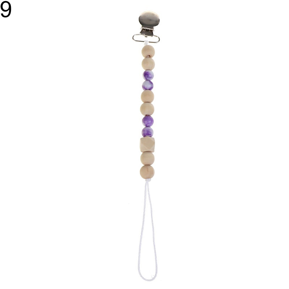 Baby Anti-lost Wooden Bead Pacifier Clip Soother Nipple Dummy Chain Holder Strap