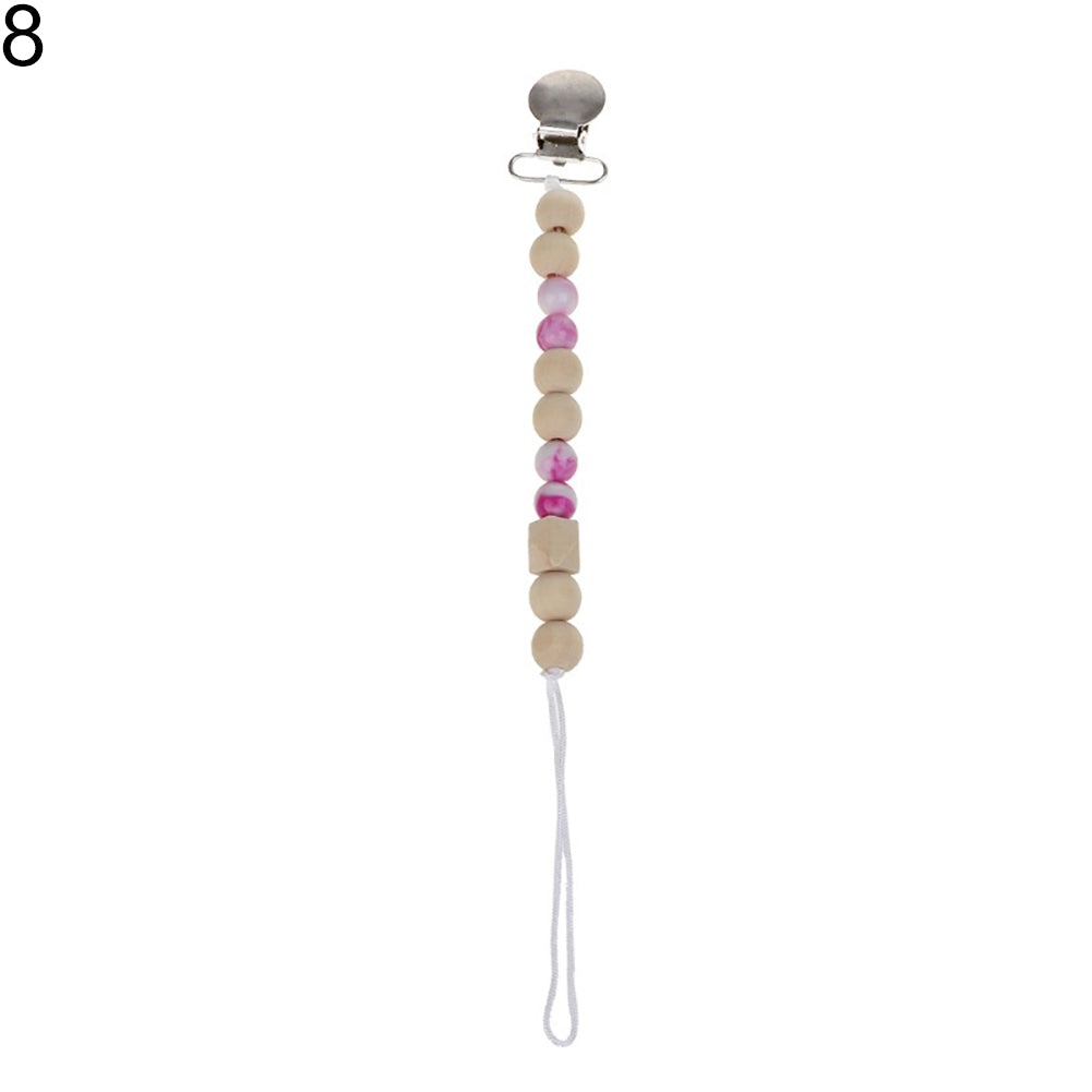 Baby Anti-lost Wooden Bead Pacifier Clip Soother Nipple Dummy Chain Holder Strap