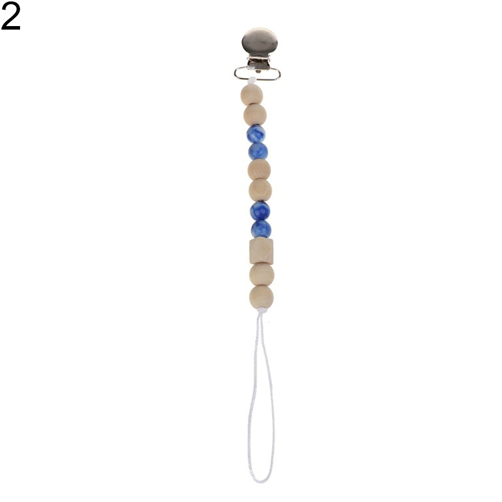 Baby Anti-lost Wooden Bead Pacifier Clip Soother Nipple Dummy Chain Holder Strap