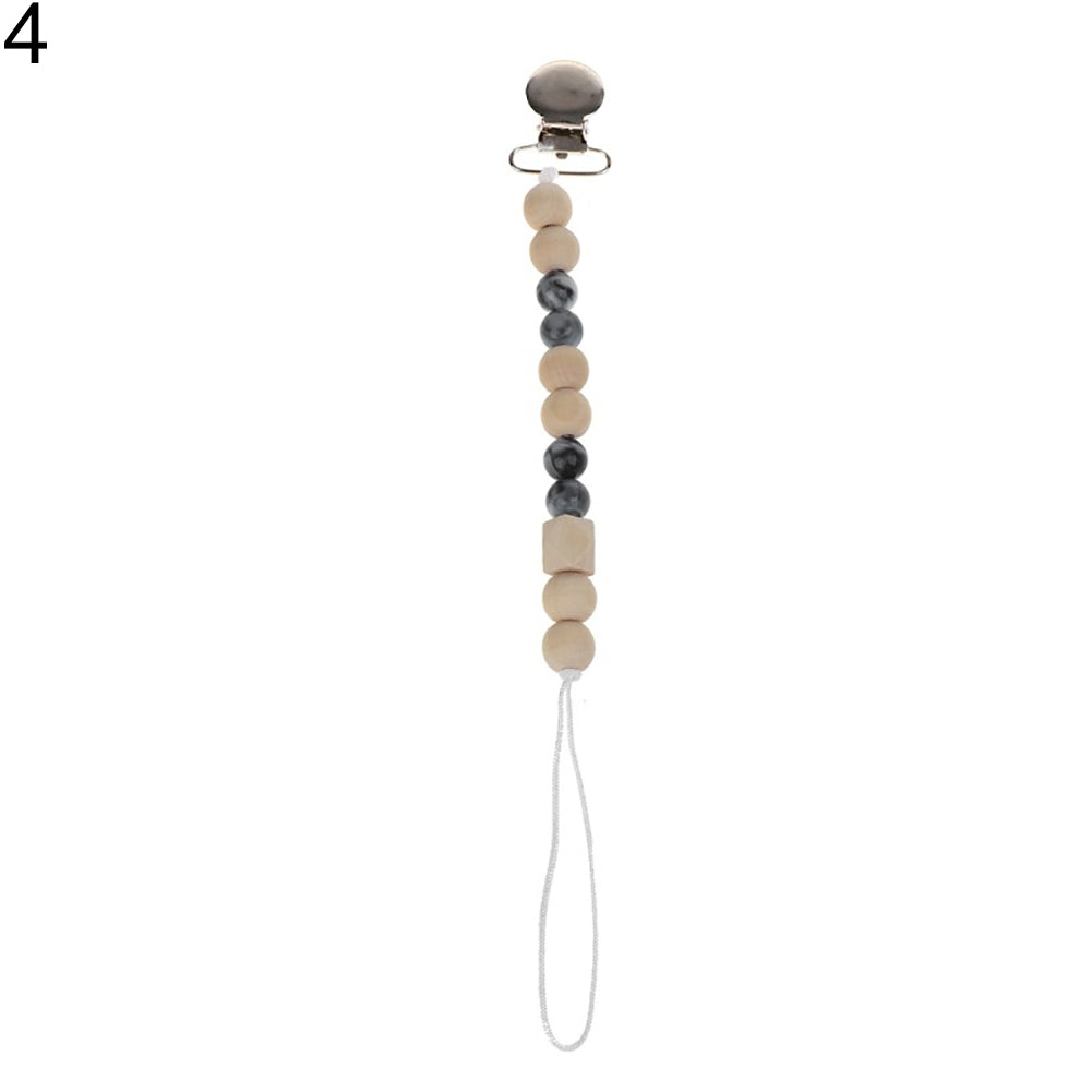 Baby Anti-lost Wooden Bead Pacifier Clip Soother Nipple Dummy Chain Holder Strap