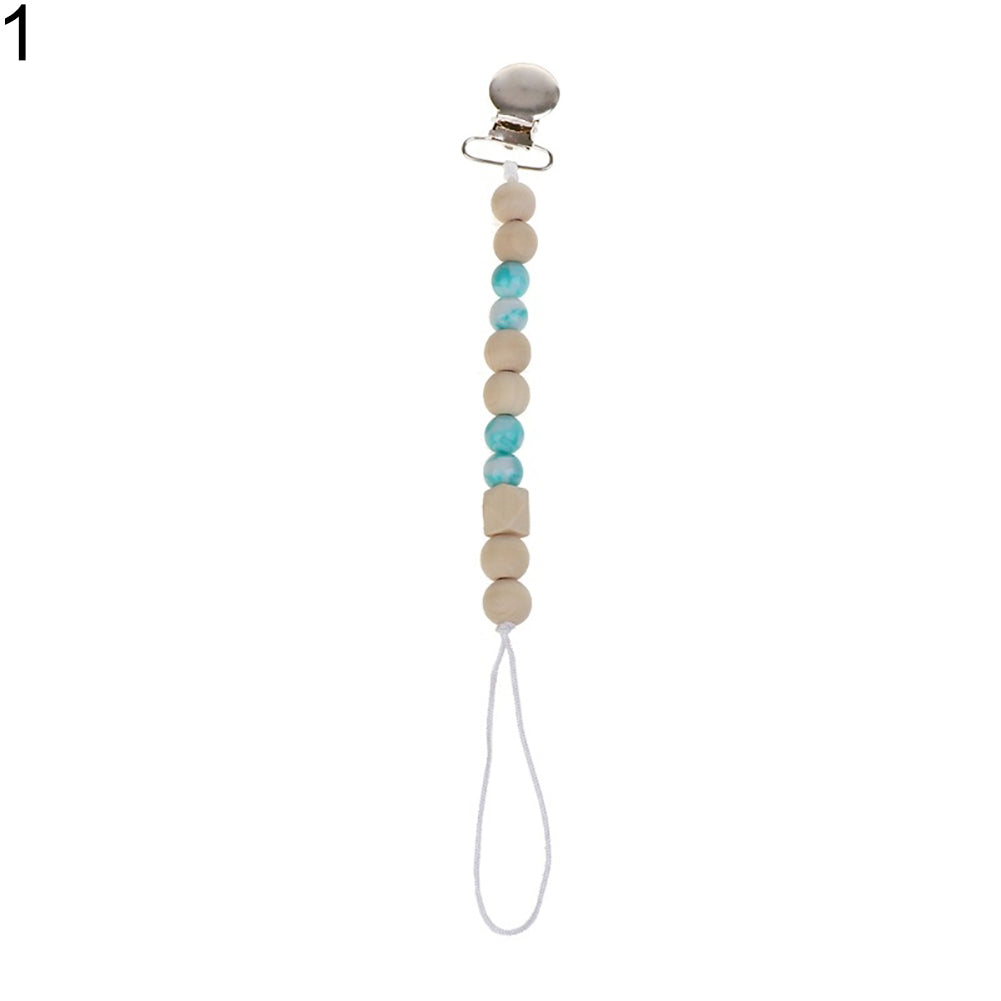 Baby Anti-lost Wooden Bead Pacifier Clip Soother Nipple Dummy Chain Holder Strap