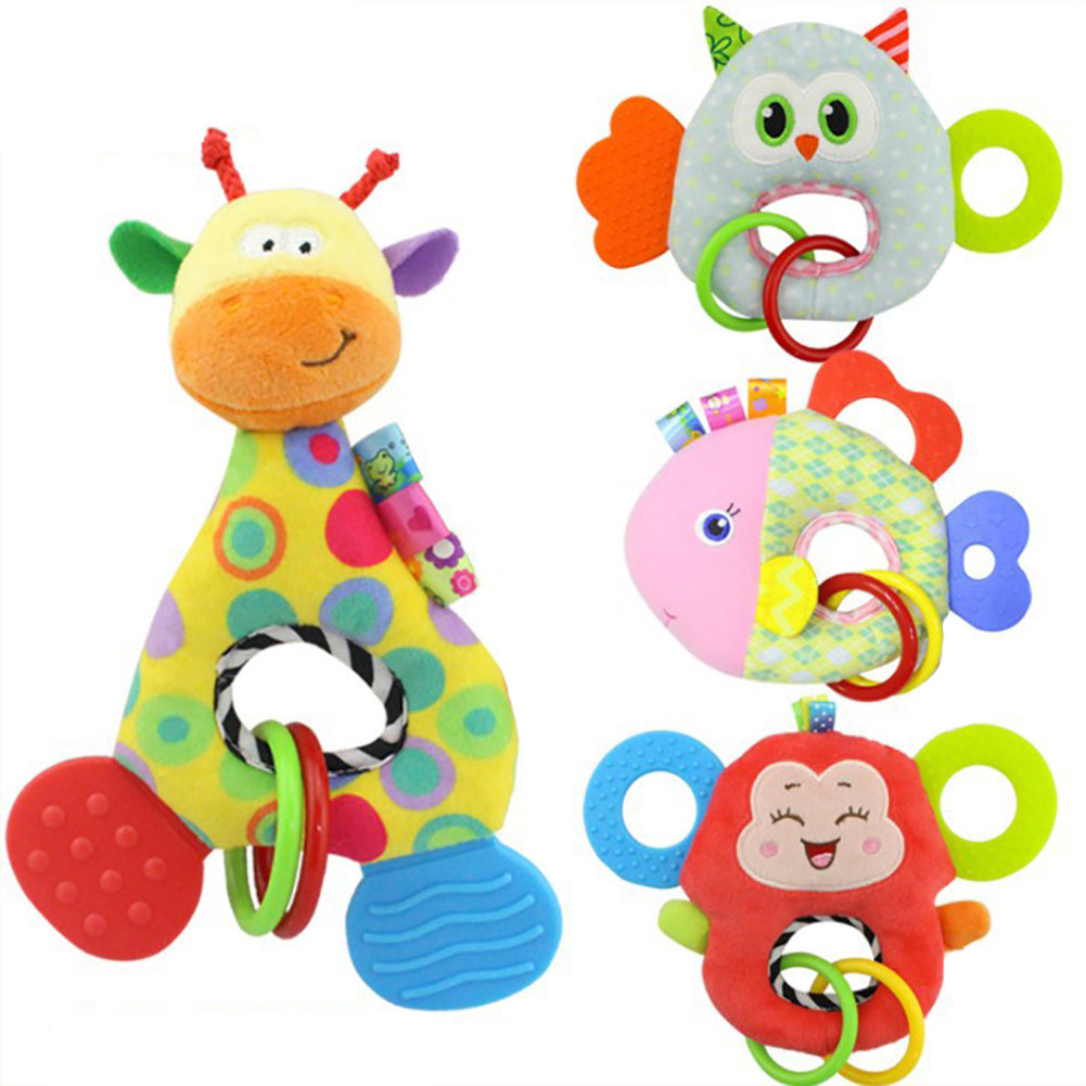 Cute Cartoon Animal Infant Baby Teether Ring Chewing Sound Toy Dental Care