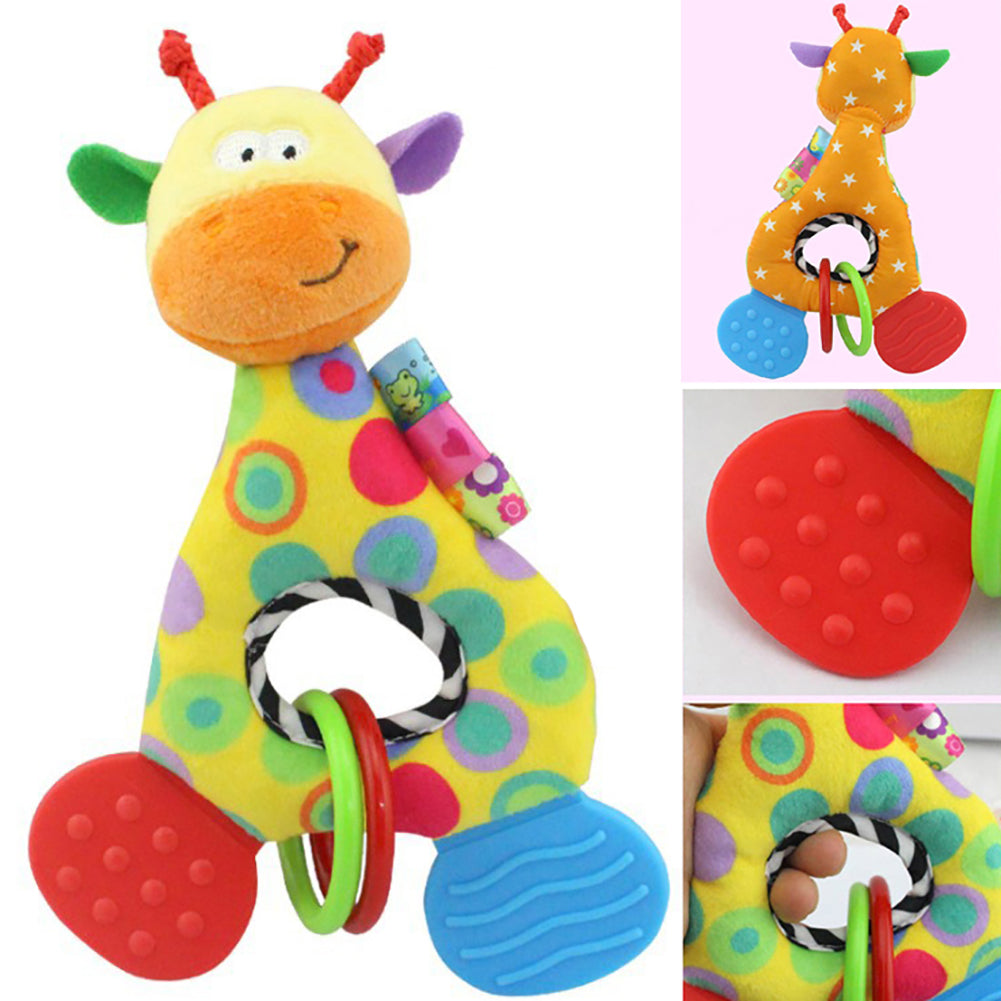 Cute Cartoon Animal Infant Baby Teether Ring Chewing Sound Toy Dental Care