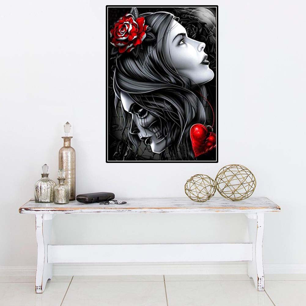 Fashion Craft Decor Girl Skull Cross Stitch Embroidery 5D Diamond Home Decor