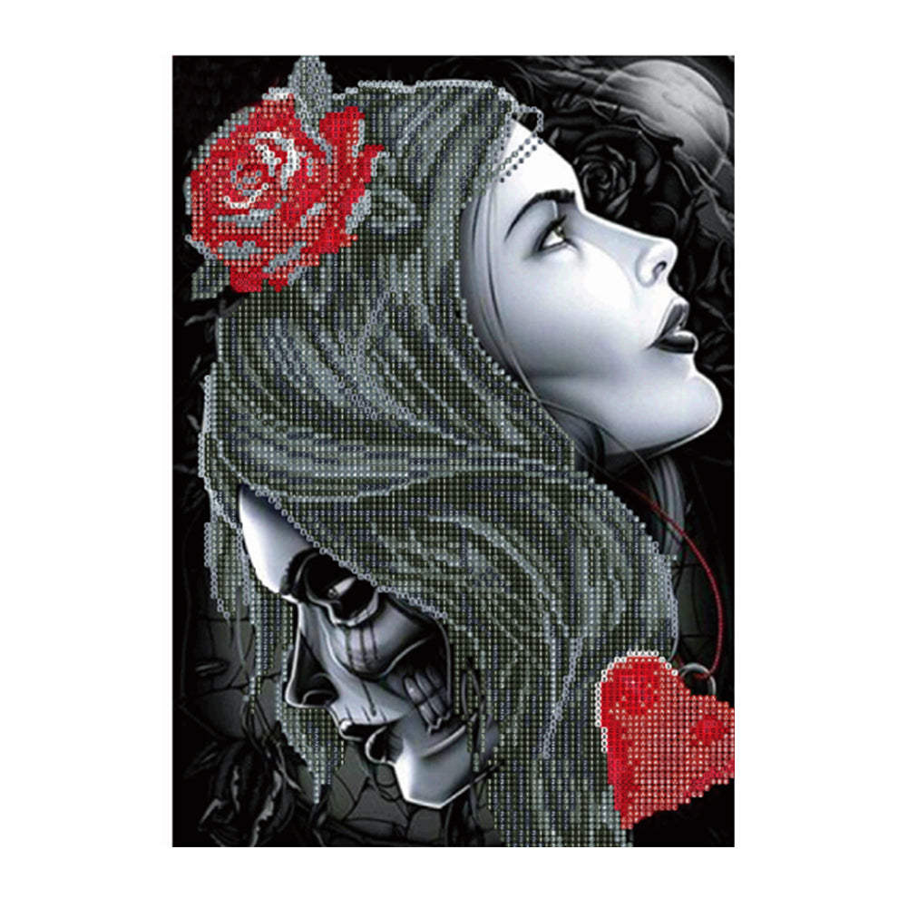 Fashion Craft Decor Girl Skull Cross Stitch Embroidery 5D Diamond Home Decor