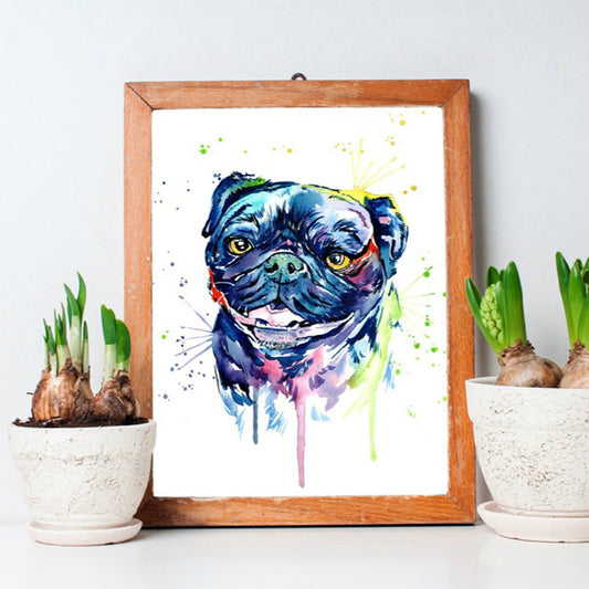 Watercolor Pug Geometric Dog Head Art Print Poster Animal Wall Home Painting