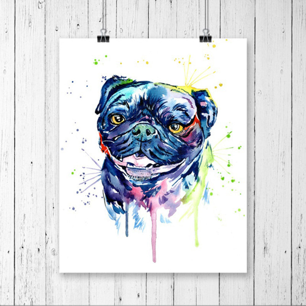 Watercolor Pug Geometric Dog Head Art Print Poster Animal Wall Home Painting