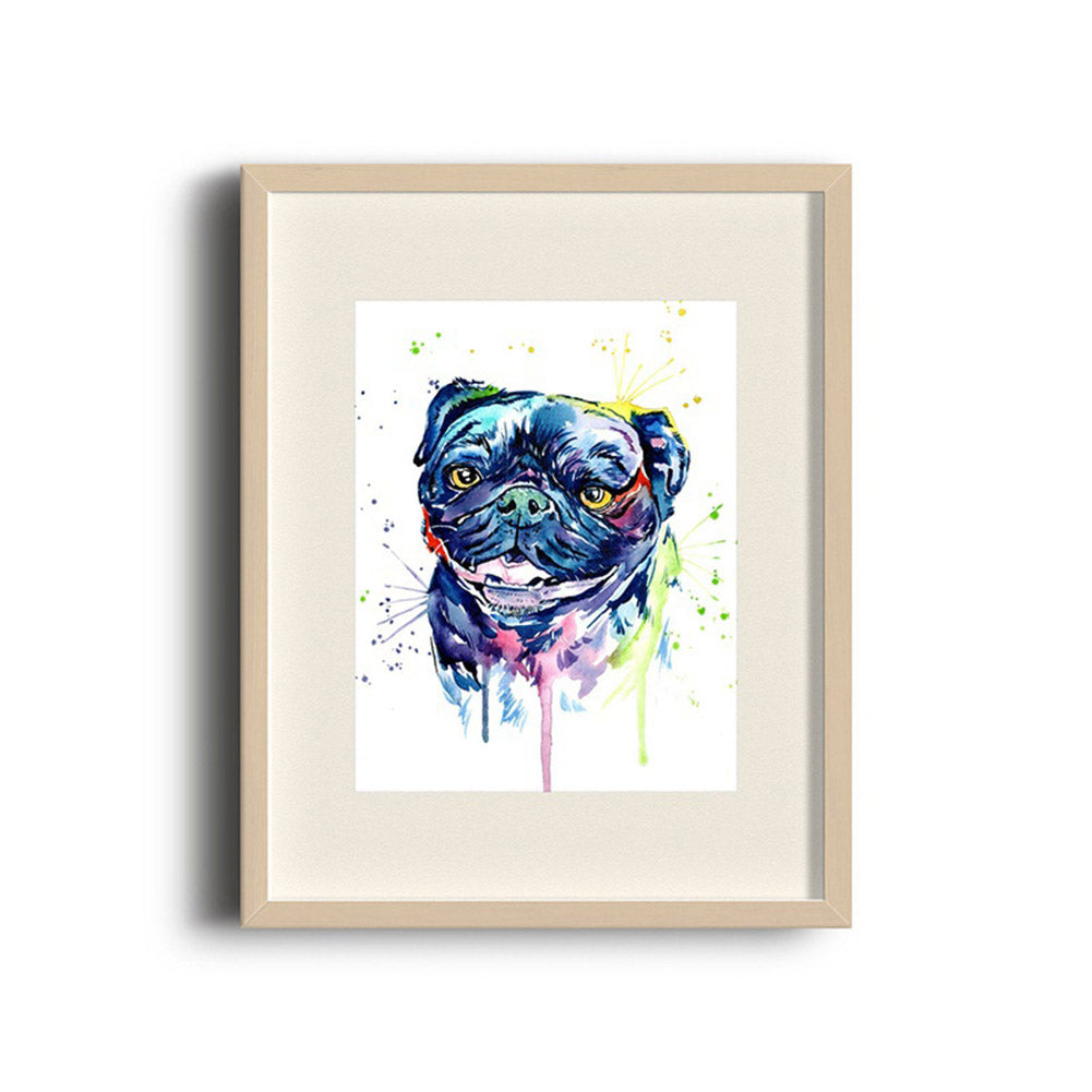 Watercolor Pug Geometric Dog Head Art Print Poster Animal Wall Home Painting