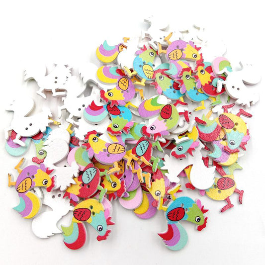 50Pcs Cartoon Rooster Chicken Wooden Buttons 2 Holes DIY Sewing Scrapbook Decor