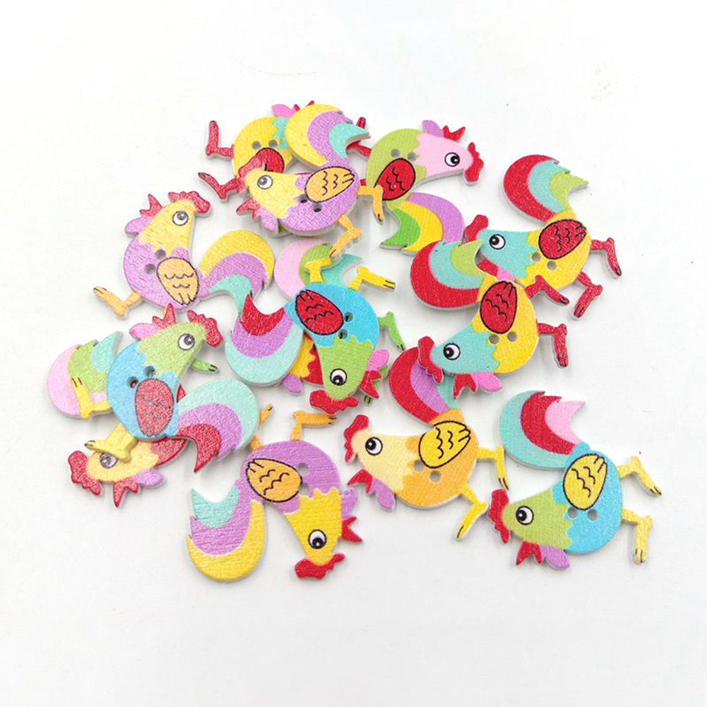 50Pcs Cartoon Rooster Chicken Wooden Buttons 2 Holes DIY Sewing Scrapbook Decor