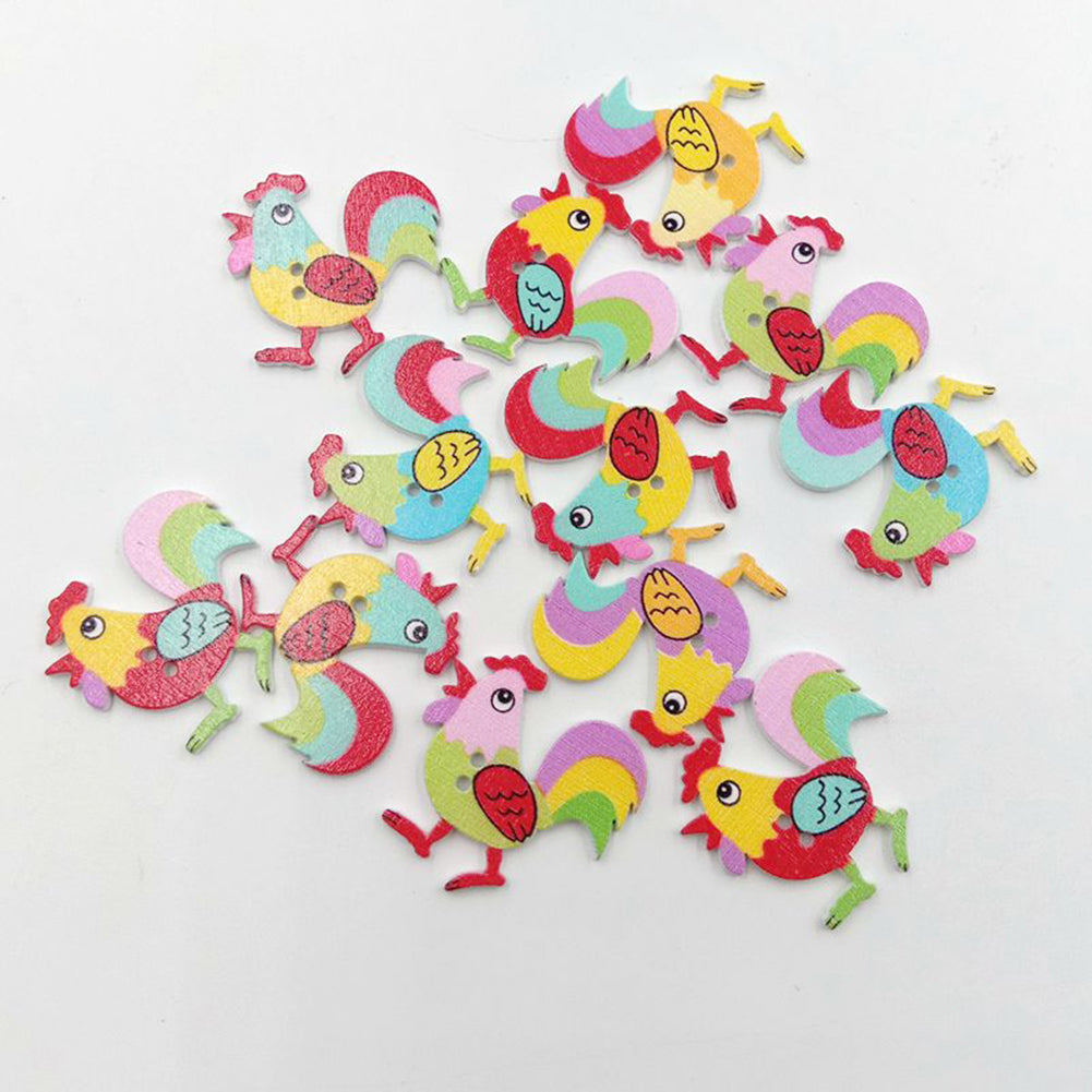 50Pcs Cartoon Rooster Chicken Wooden Buttons 2 Holes DIY Sewing Scrapbook Decor