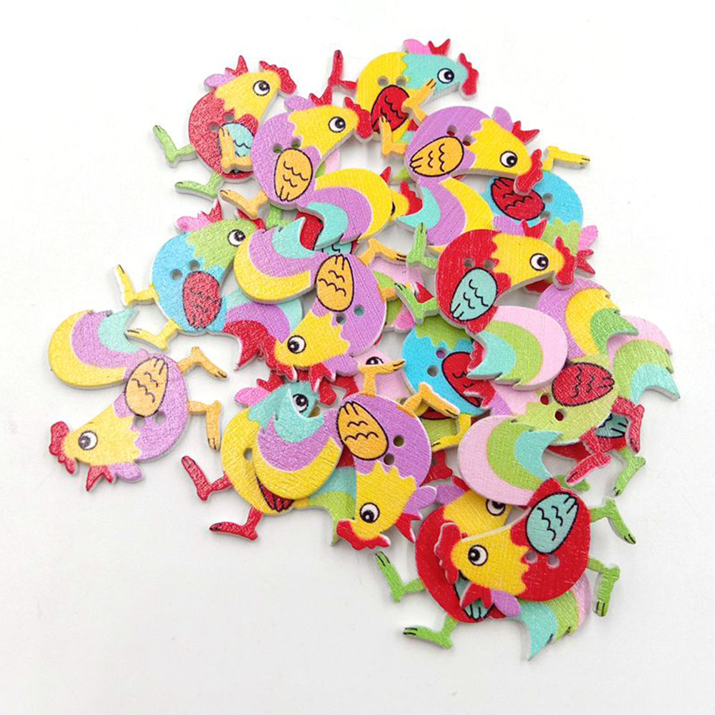 50Pcs Cartoon Rooster Chicken Wooden Buttons 2 Holes DIY Sewing Scrapbook Decor