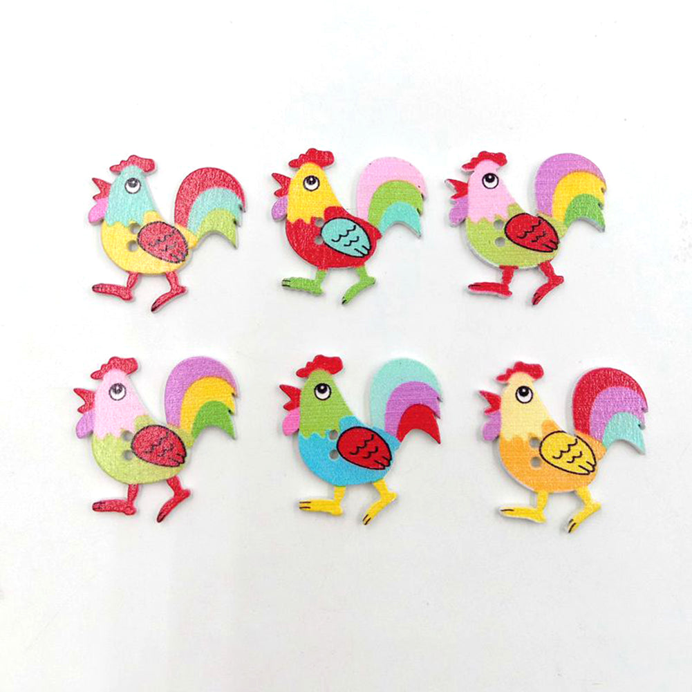 50Pcs Cartoon Rooster Chicken Wooden Buttons 2 Holes DIY Sewing Scrapbook Decor