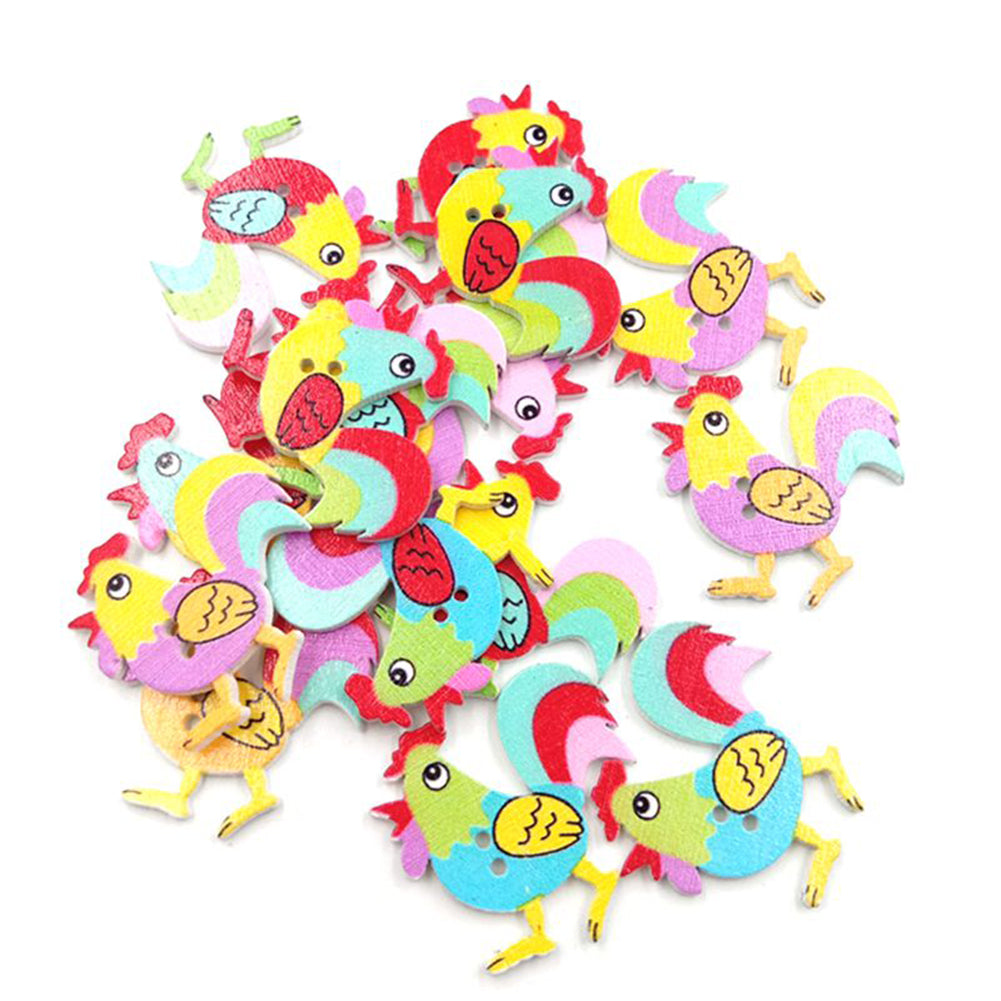 50Pcs Cartoon Rooster Chicken Wooden Buttons 2 Holes DIY Sewing Scrapbook Decor
